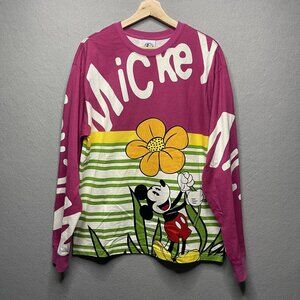 Disney Parks Mickey Mouse w/ Yellow Flower Long Sleeve T-Shirt for Adults M